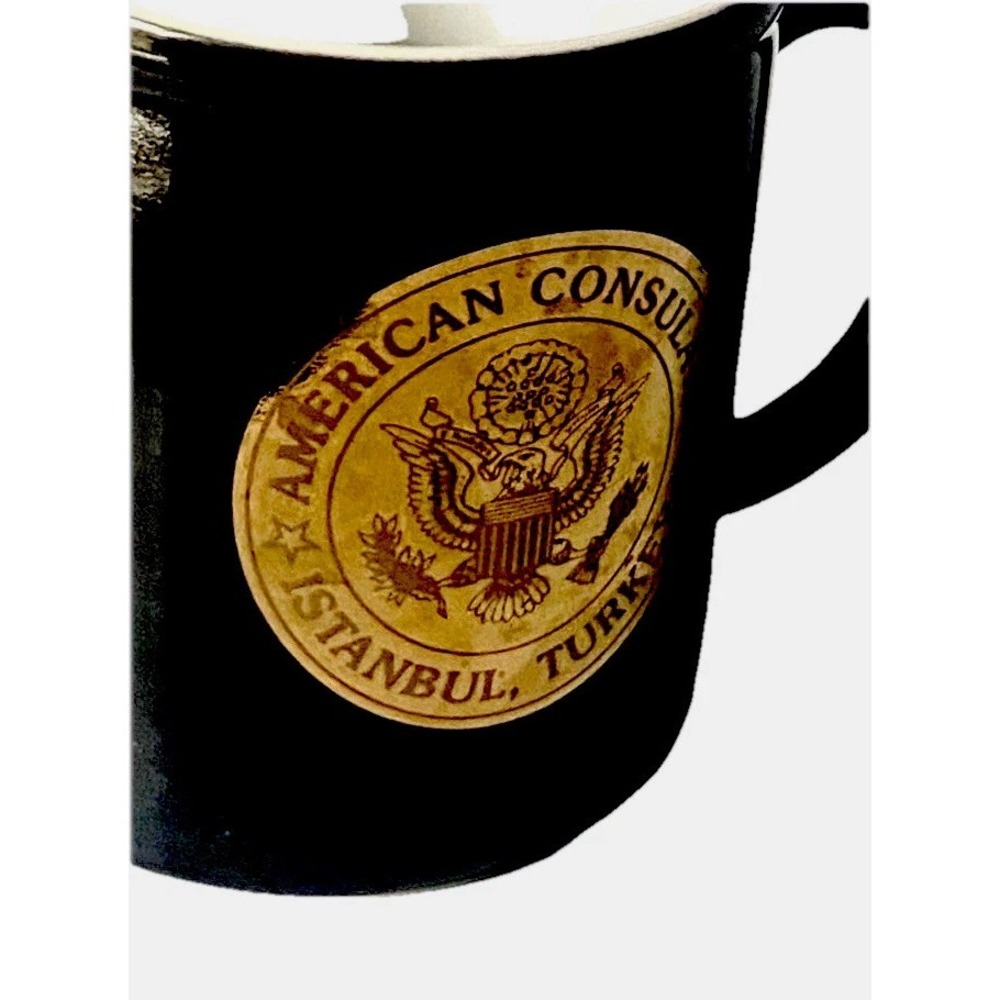 American Consulate General INSTABUL TURKEY Mug Black w Gold Seal Cup 10 oz.vtg